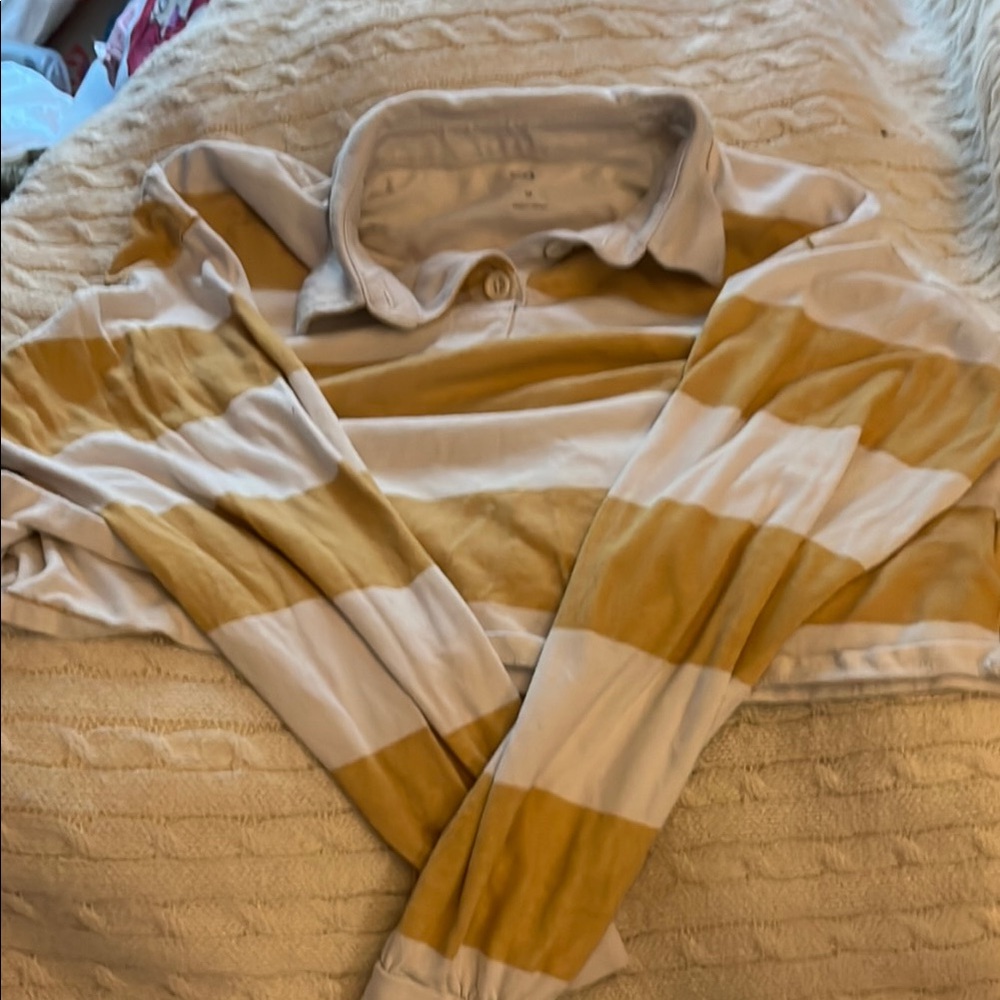 EUC Cropped Stylish Striped Long Sleeve Polo Top